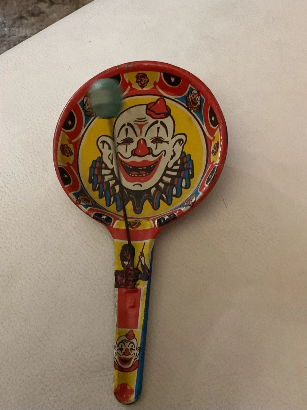 Clown Rattle Hand Toy - Red & Yellow Decorative Accent 1940’s-1950’s